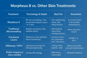 How Often Can I have Morpheus 8? 2 Table to show benefits of Morpheus 8 East Sussex compared to other skin treatments